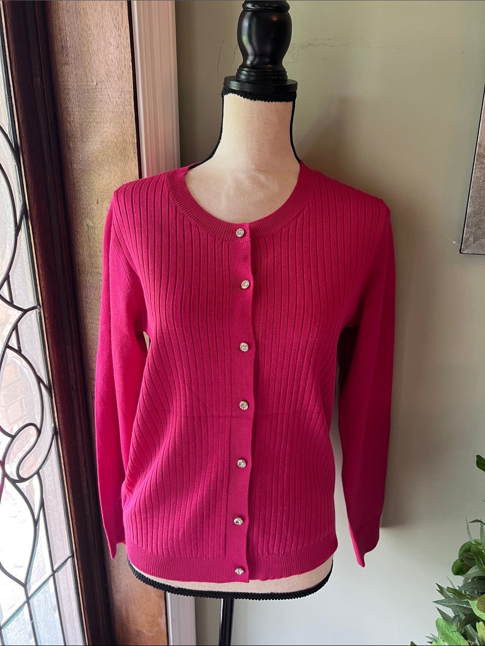 Love Scarlett Ribbed Button-Front Cardigan - Bright Pink